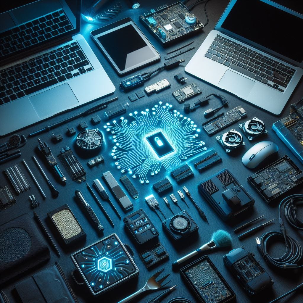 Cyber tools laid out on table