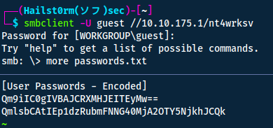 We have encoded passwords by connecting to the smb-server