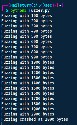 Fuzzer crashed at 2000 bytes